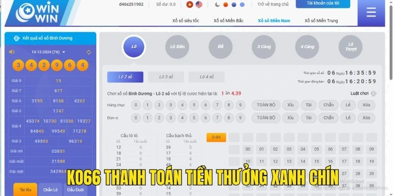 Ko66 trả thưởng cho người chơi xanh chín và không thu phí