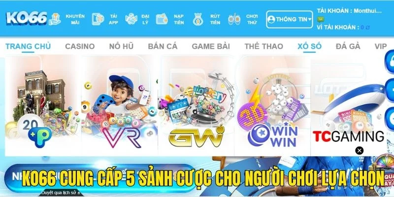 Ko66 cung cấp 5 sảnh cược xổ số uy tín